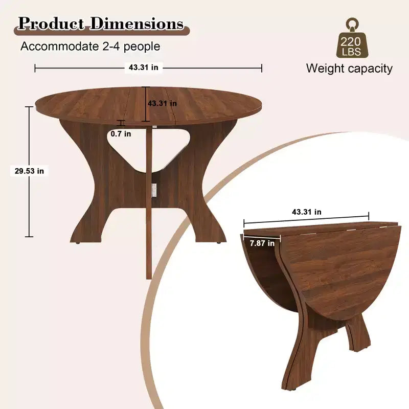 GDFStudio Mira Modern 43-Inch Folding Wood Round Dining Table