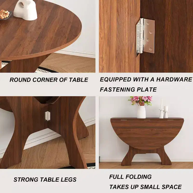 GDFStudio Mira Modern 43-Inch Folding Wood Round Dining Table