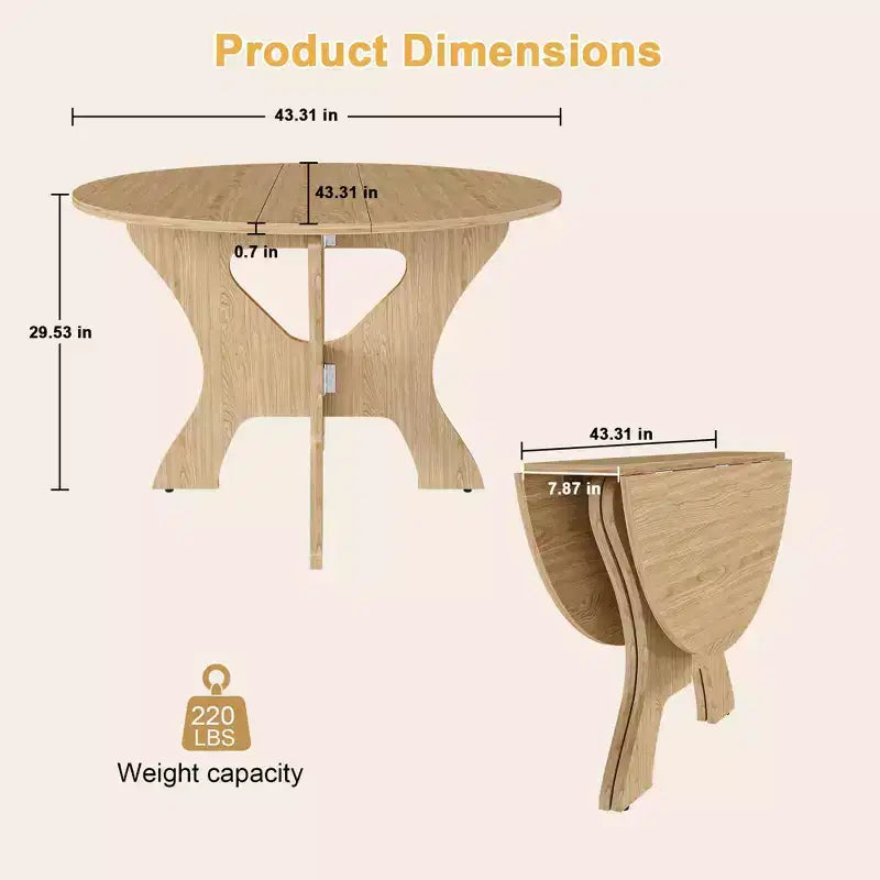GDFStudio Mira Modern 43-Inch Folding Wood Round Dining Table
