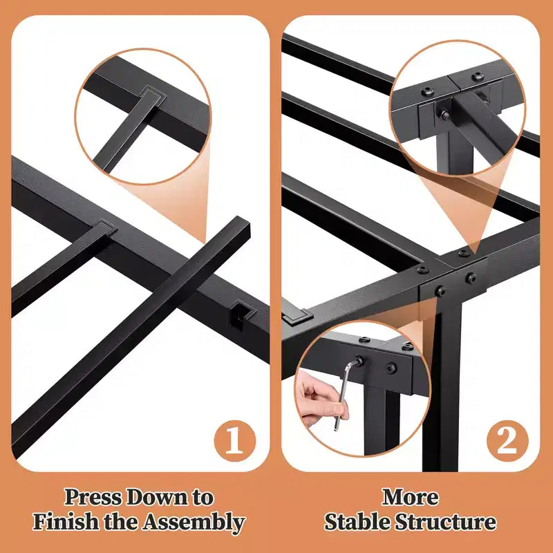 Sturdy Metal Platform Bed Frame with Headboard, Durable Mattress Foundation Noise-Free Easy Assembly for Bedroom