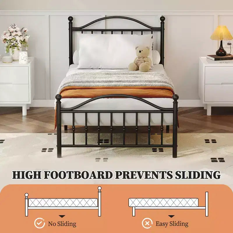Sturdy Metal Platform Bed Frame with Headboard, Durable Mattress Foundation Noise-Free Easy Assembly for Bedroom
