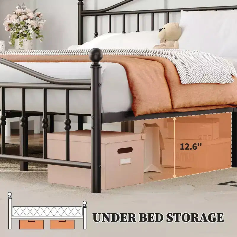 Sturdy Metal Platform Bed Frame with Headboard, Durable Mattress Foundation Noise-Free Easy Assembly for Bedroom
