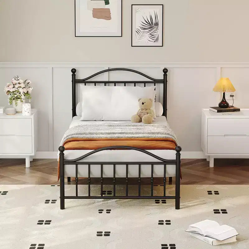 Sturdy Metal Platform Bed Frame with Headboard, Durable Mattress Foundation Noise-Free Easy Assembly for Bedroom