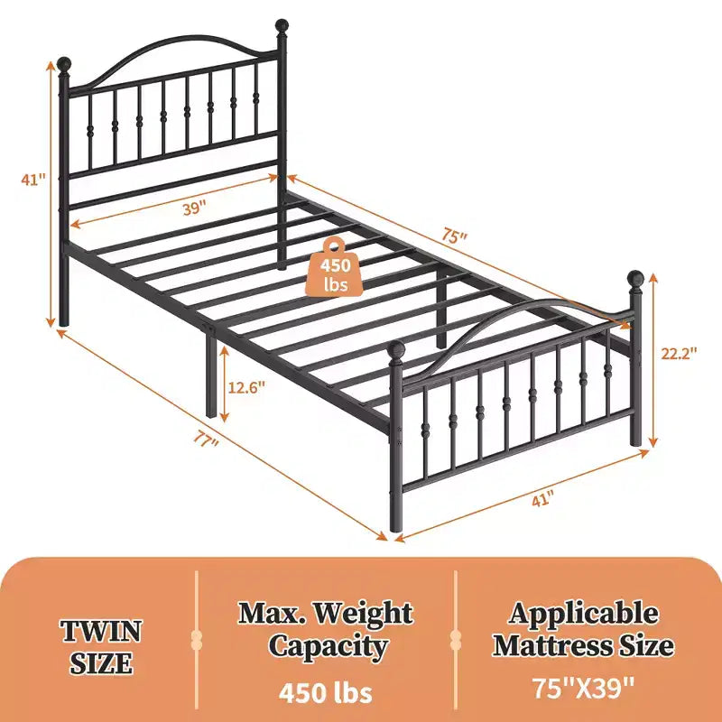 Sturdy Metal Platform Bed Frame with Headboard, Durable Mattress Foundation Noise-Free Easy Assembly for Bedroom