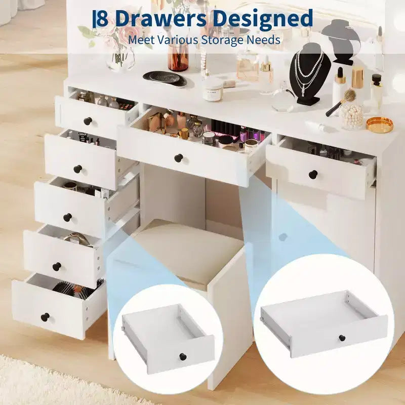 47 Makeup Vanity with Mirror, 7 Storage Drawers & 1 Door, Modern Wooden Dressing Table, for Home, Living Room