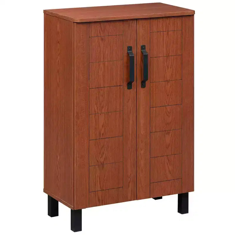 Costway 5-Tier Shoe Storage Cabinet with 2 Doors, Removable Shelves & Ventilation Hole Brown/Natural Oak
