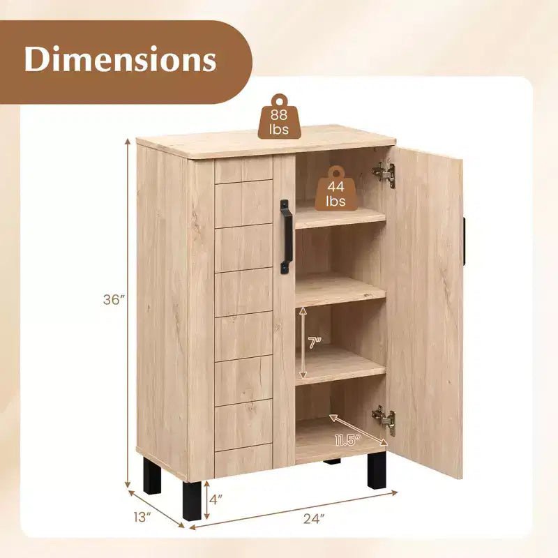 Costway 5-Tier Shoe Storage Cabinet with 2 Doors, Removable Shelves & Ventilation Hole Brown/Natural Oak