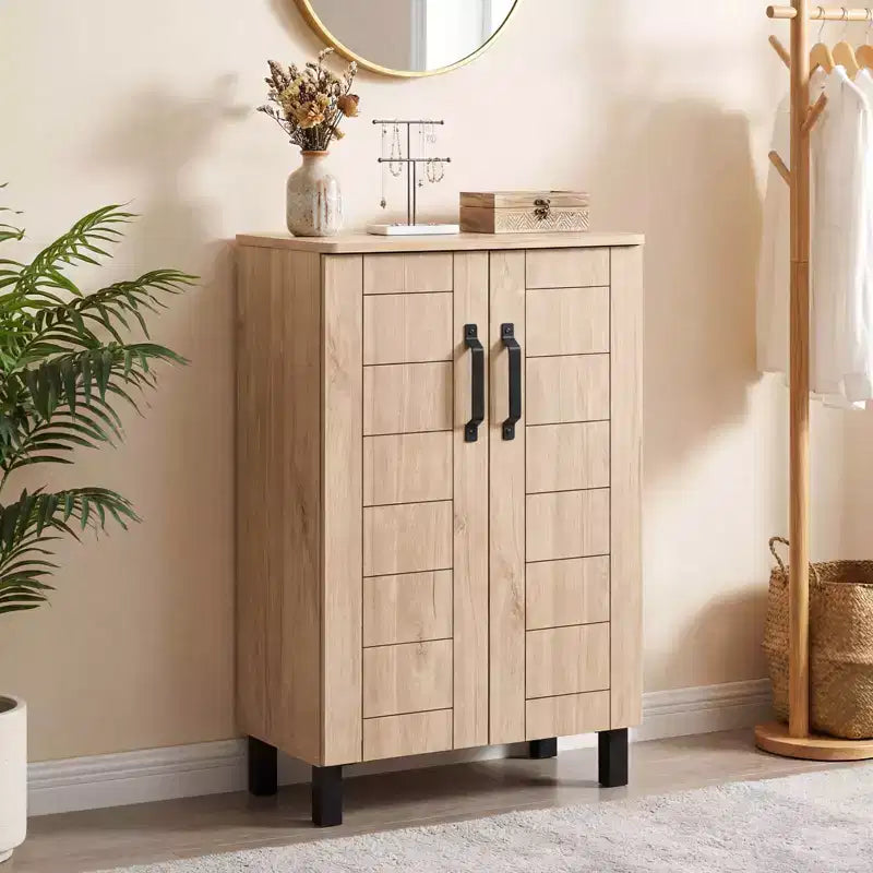 Costway 5-Tier Shoe Storage Cabinet with 2 Doors, Removable Shelves & Ventilation Hole Brown/Natural Oak