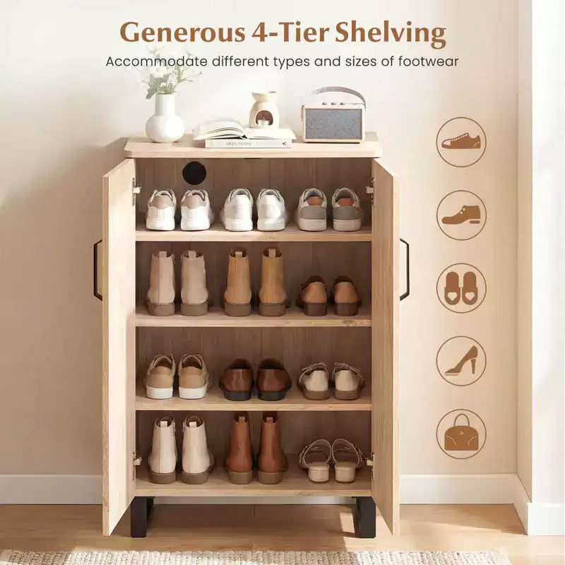 Costway 5-Tier Shoe Storage Cabinet with 2 Doors, Removable Shelves & Ventilation Hole Brown/Natural Oak