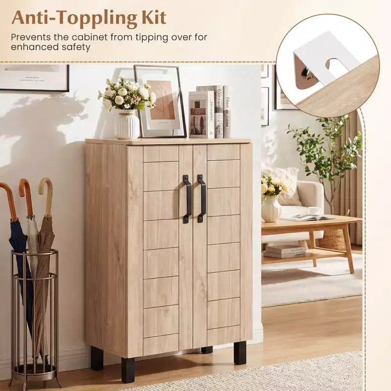 Costway 5-Tier Shoe Storage Cabinet with 2 Doors, Removable Shelves & Ventilation Hole Brown/Natural Oak