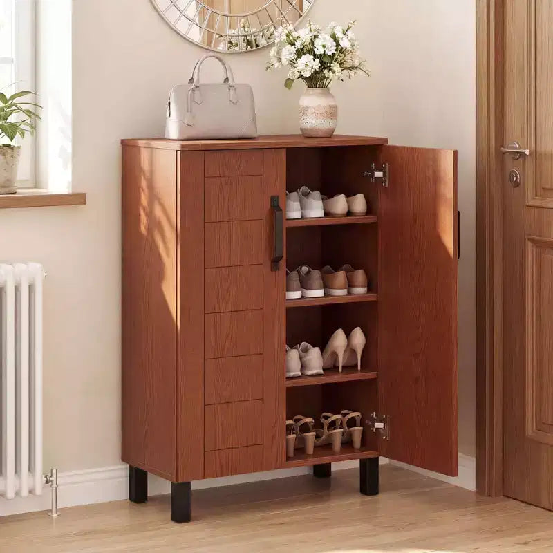 Costway 5-Tier Shoe Storage Cabinet with 2 Doors, Removable Shelves & Ventilation Hole Brown/Natural Oak