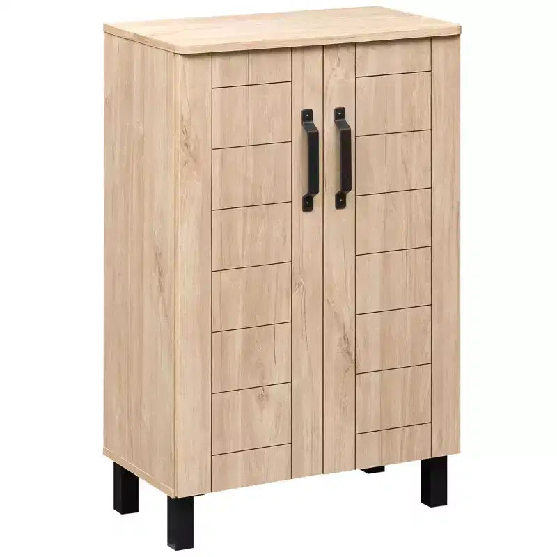 Costway 5-Tier Shoe Storage Cabinet with 2 Doors, Removable Shelves & Ventilation Hole Brown/Natural Oak