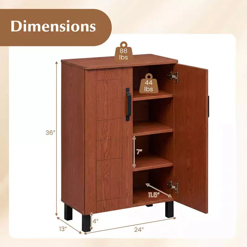 Costway 5-Tier Shoe Storage Cabinet with 2 Doors, Removable Shelves & Ventilation Hole Brown/Natural Oak