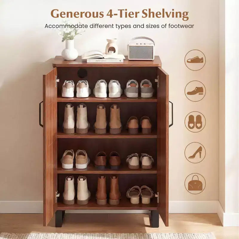 Costway 5-Tier Shoe Storage Cabinet with 2 Doors, Removable Shelves & Ventilation Hole Brown/Natural Oak