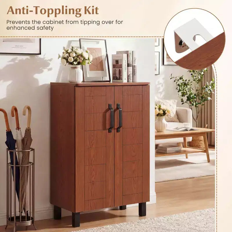 Costway 5-Tier Shoe Storage Cabinet with 2 Doors, Removable Shelves & Ventilation Hole Brown/Natural Oak