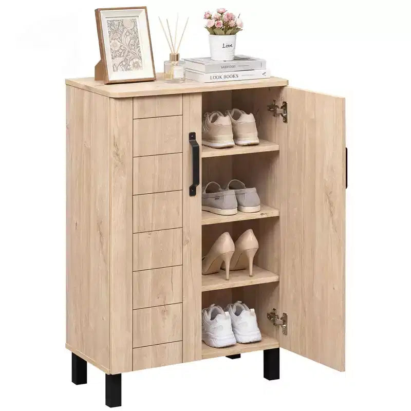 Meuble à chaussures 5 niveaux Costway avec 2 portes, étagères amovibles et trou de ventilation Chêne brun/naturel