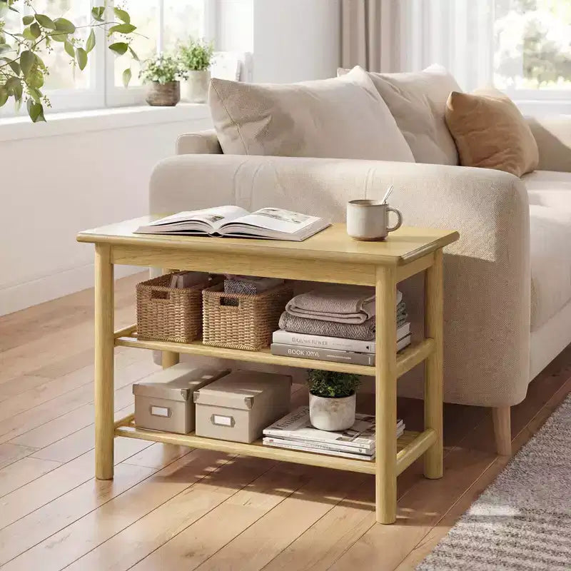 Costway Shoe Rack Bench,3-Tier Rubberwood Freestanding Shoe Changing Bench with Slat Shelve