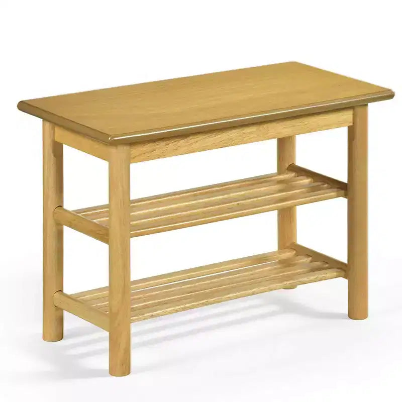 Costway Shoe Rack Bench,3-Tier Rubberwood Freestanding Shoe Changing Bench with Slat Shelve