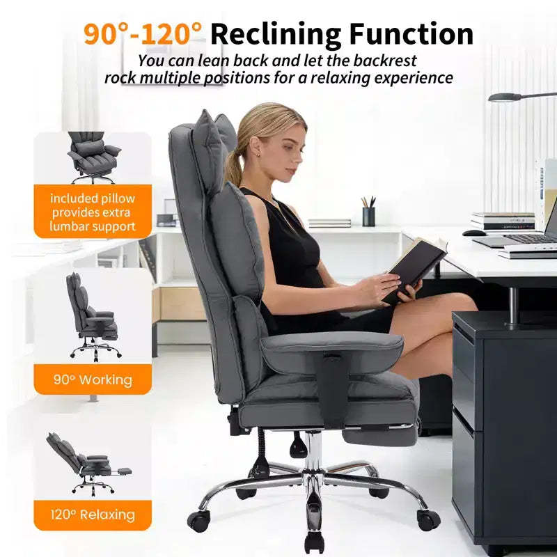 Ergonomic High-Back Office Chair with Adjustable Footrest, Comfortable Lumbar Support, for Home, Office