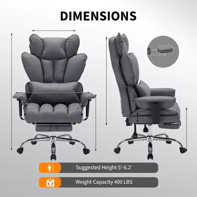 Ergonomic High-Back Office Chair with Adjustable Footrest, Comfortable Lumbar Support, for Home, Office