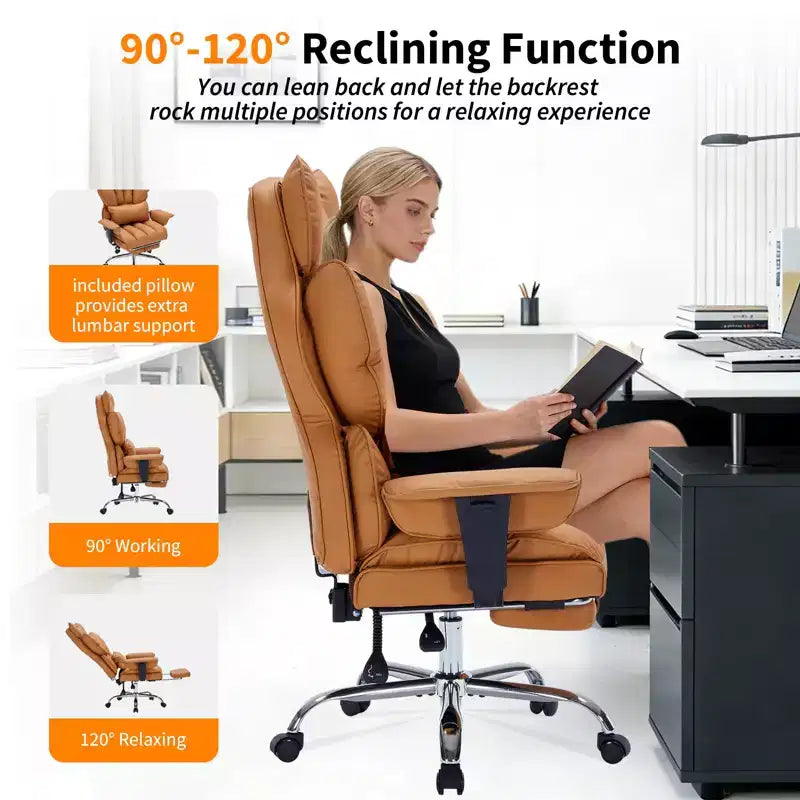 Ergonomic High-Back Office Chair with Adjustable Footrest, Comfortable Lumbar Support, for Home, Office