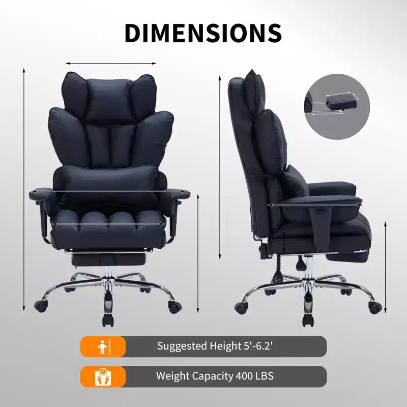 Ergonomic High-Back Office Chair with Adjustable Footrest, Comfortable Lumbar Support, for Home, Office
