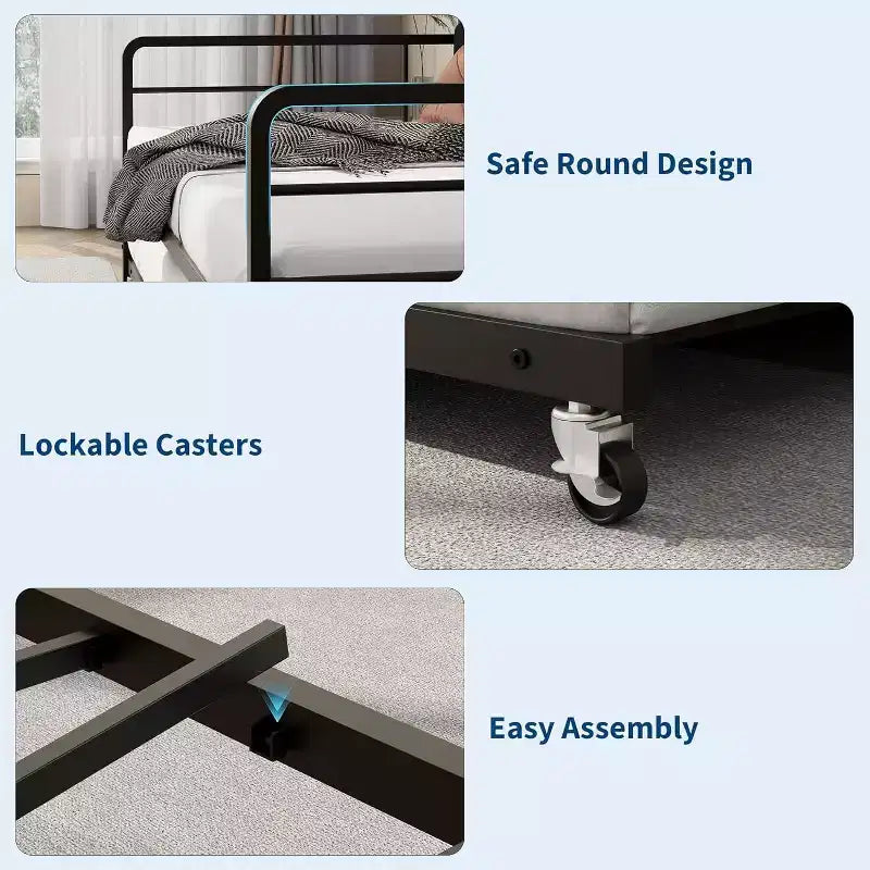Double bed frame, corduroy upholstered headboard with storage, heavy-duty metal sofa bed, pop-out pull-down bed, suitable for living room and bedroom