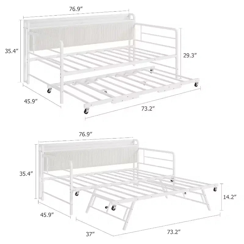 Double bed frame, corduroy upholstered headboard with storage, heavy-duty metal sofa bed, pop-out pull-down bed, suitable for living room and bedroom
