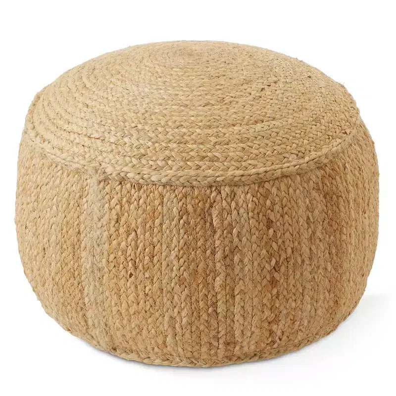 Casafield Braided Jute Pouf, 22 W x 22 D x 14 H Woven Jute Ottoman Footrest, Decorative Indoor Boho Home Accent for Living Room