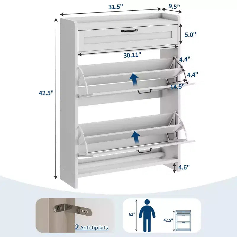 Shoe Cabinet for Entryway  [Number] Flip Drawers & Top Drawer, Wood Hidden Storage, Freestanding Narrow Organizer for Hallway, Living Room
