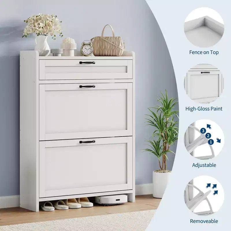 Shoe Cabinet for Entryway  [Number] Flip Drawers & Top Drawer, Wood Hidden Storage, Freestanding Narrow Organizer for Hallway, Living Room