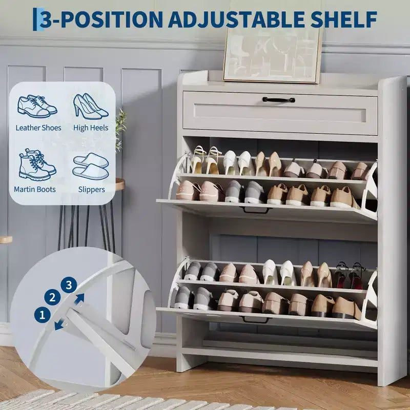Shoe Cabinet for Entryway  [Number] Flip Drawers & Top Drawer, Wood Hidden Storage, Freestanding Narrow Organizer for Hallway, Living Room