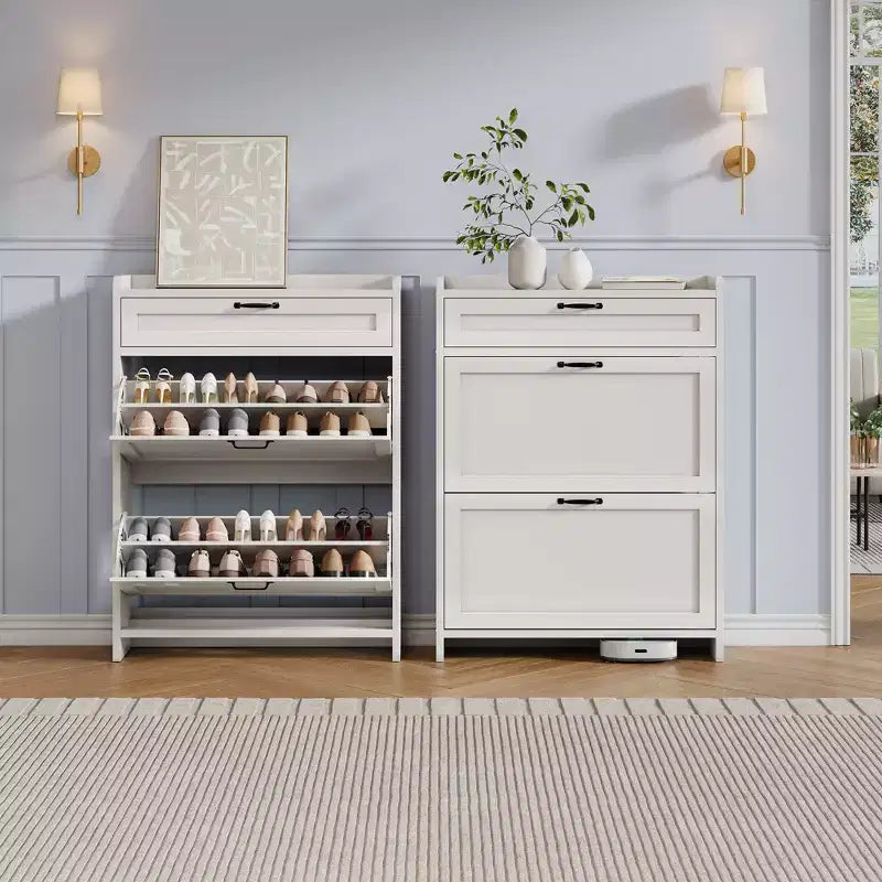 Shoe Cabinet for Entryway  [Number] Flip Drawers & Top Drawer, Wood Hidden Storage, Freestanding Narrow Organizer for Hallway, Living Room