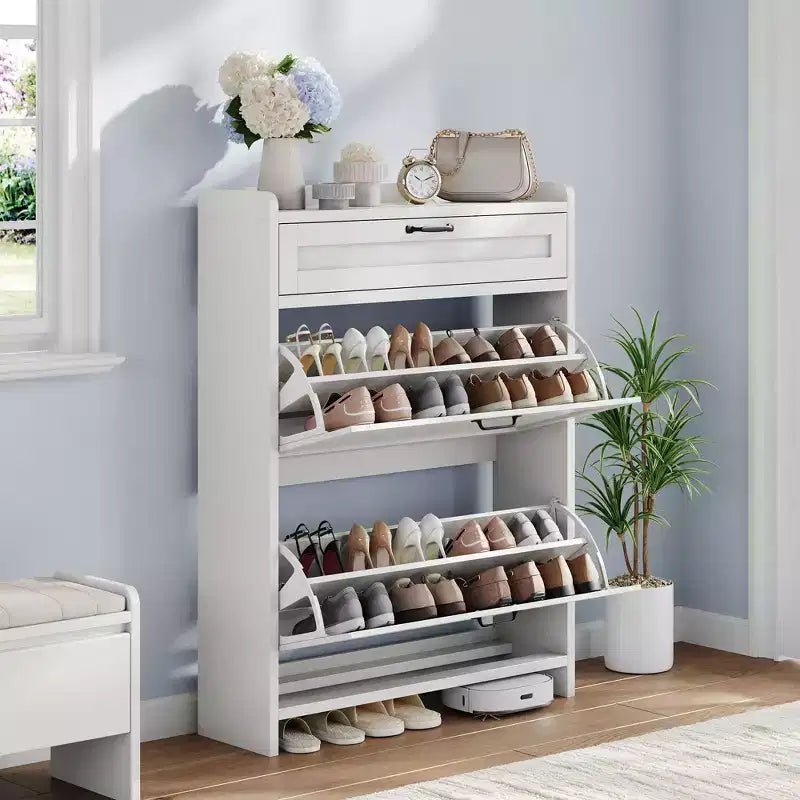 Shoe Cabinet for Entryway  [Number] Flip Drawers & Top Drawer, Wood Hidden Storage, Freestanding Narrow Organizer for Hallway, Living Room