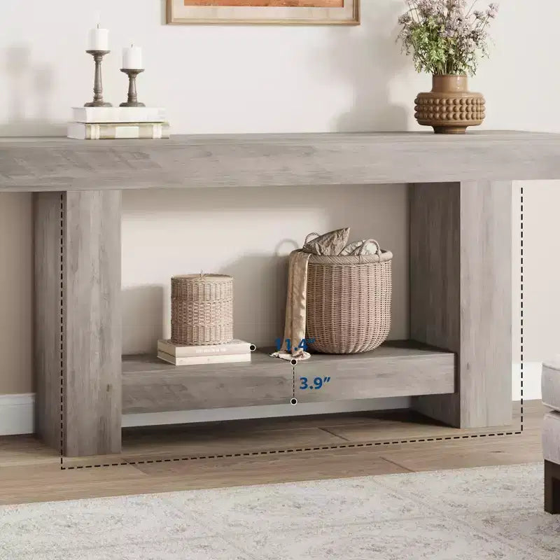Farmhouse Console Table, 2-Tier Wood Sofa Table Behind Couch Narrow Entryway Accent Table for Entrance, Hallway, Living Room, Foyer