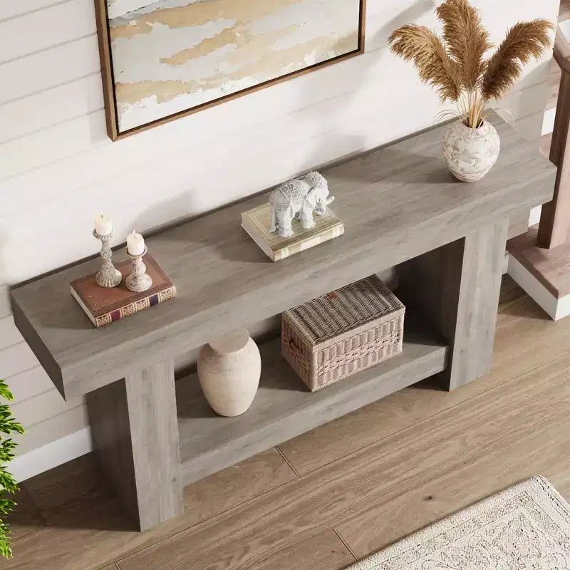 Farmhouse Console Table, 2-Tier Wood Sofa Table Behind Couch Narrow Entryway Accent Table for Entrance, Hallway, Living Room, Foyer