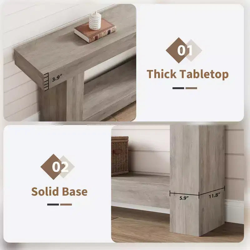 Farmhouse Console Table, 2-Tier Wood Sofa Table Behind Couch Narrow Entryway Accent Table for Entrance, Hallway, Living Room, Foyer