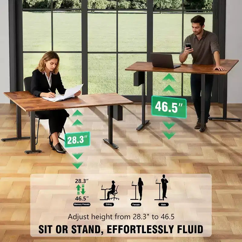 L Shaped Electric Standing Desk 63 Inch Height Adjustable Sit Stand Corner Computer Table Reversible Memory Presets Ergonomic Home Office Desk Brown