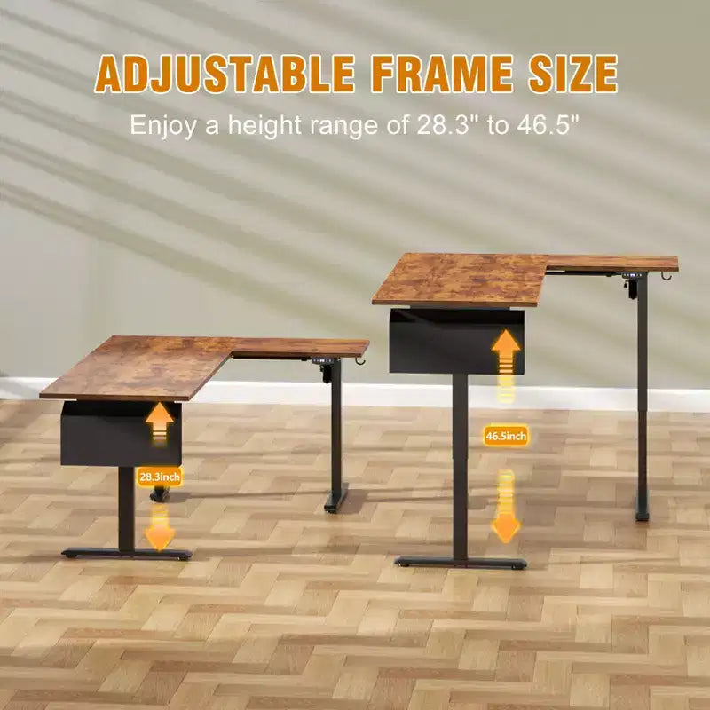 L Shaped Electric Standing Desk 63 Inch Height Adjustable Sit Stand Corner Computer Table Reversible Memory Presets Ergonomic Home Office Desk Brown