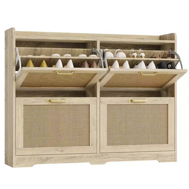 Shoe Cabinet with 4 Flip Drawers - Hidden Wide Wood Shoe Storage Cabinet, Simple and Elegant Freestanding Shoe Rack for Entryway, Hallway, Foyer