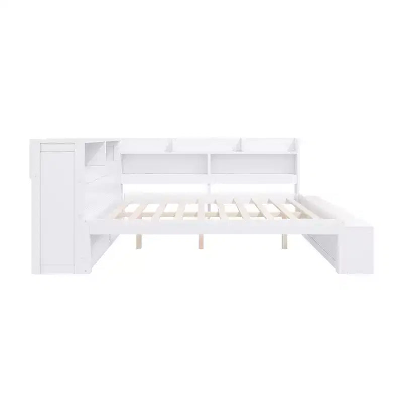 Whisen Full Daybed Frame Solid Wood Daybed with Storage Cabinets, Shoe Cabinet