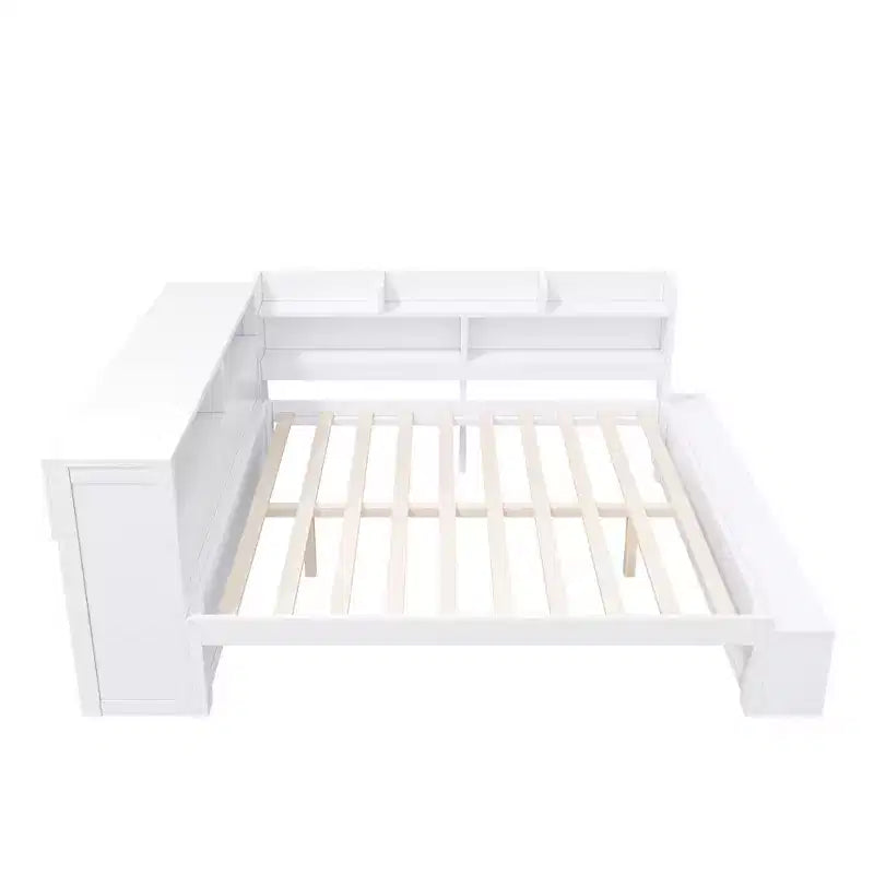 Whisen Full Daybed Frame Solid Wood Daybed with Storage Cabinets, Shoe Cabinet