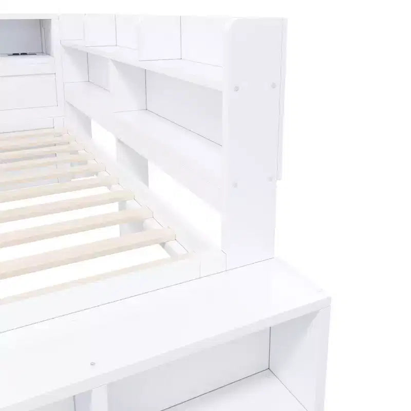 Whisen Full Daybed Frame Solid Wood Daybed with Storage Cabinets, Shoe Cabinet