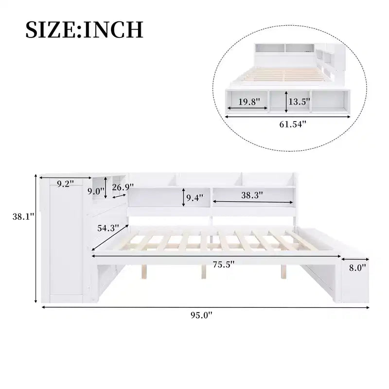 Whisen Full Daybed Frame Solid Wood Daybed with Storage Cabinets, Shoe Cabinet