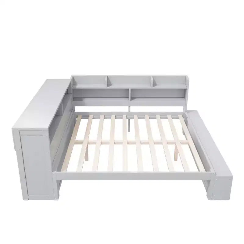 Whisen Full Daybed Frame Solid Wood Daybed with Storage Cabinets, Shoe Cabinet