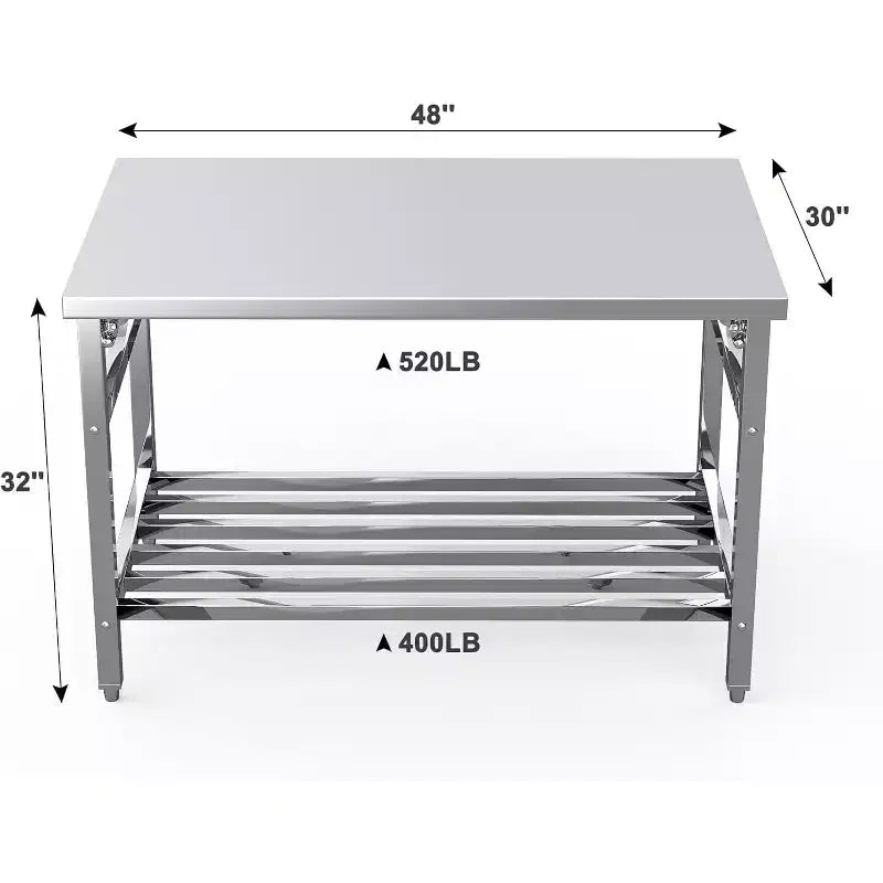 Stainless Steel Folding Table 48x30, Heavy-Duty Commercial Prep with 500 lbs Capacity, Adjustable Undershelf, Easy Assembly for Kitchen