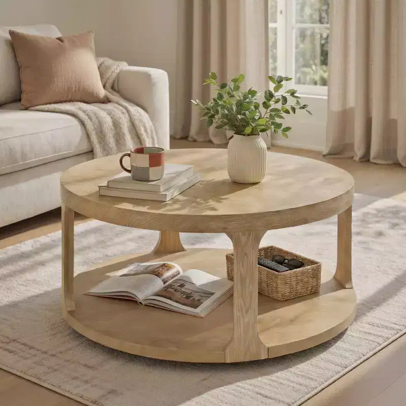 Christopher Knight Home Xochitl Farmhouse Round Wood Coffee Table with 2-Tier Storage Shelf