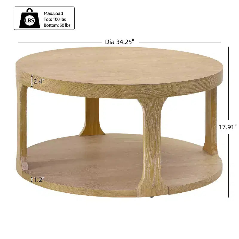 Christopher Knight Home Xochitl Farmhouse Round Wood Coffee Table with 2-Tier Storage Shelf