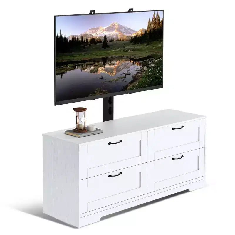 TV Stand with Adjustable Mount for 32-80 TVs  4 Storage Drawers  Wood Media Console Table