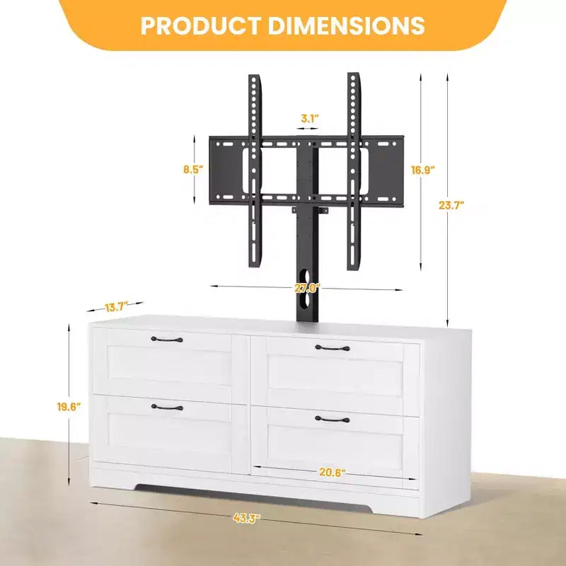 TV Stand with Adjustable Mount for 32-80 TVs  4 Storage Drawers  Wood Media Console Table